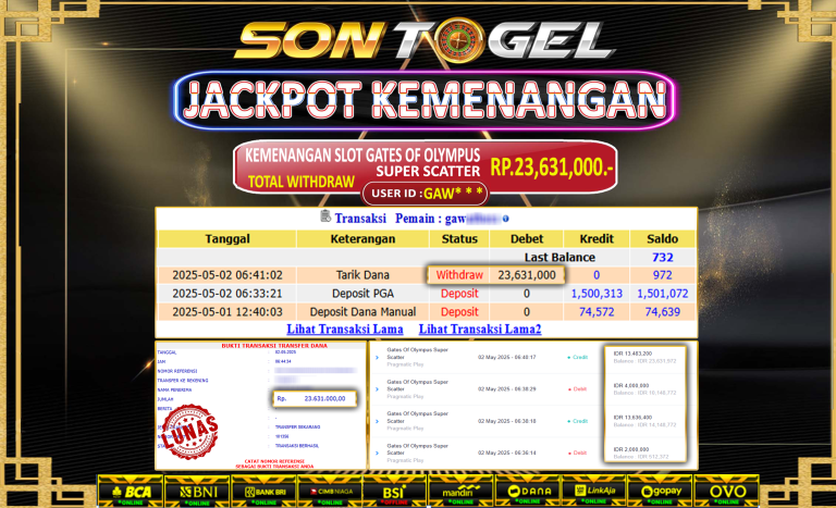 Bukti JP Sontogel kemenangan berapapun akan dibayarkan tuntas tanpa kekurangan sepersenpun langsung saja bermain disitus kami