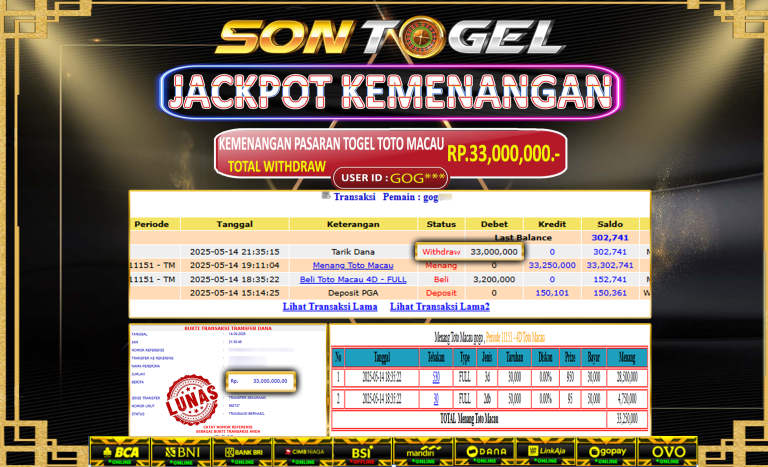 Bukti JP Sontogel kemenangan berapapun akan dibayarkan tuntas tanpa kekurangan sepersenpun langsung saja bermain disitus kami