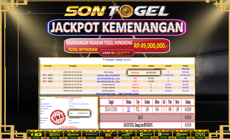 Bukti JP Sontogel kemenangan berapapun akan dibayarkan tuntas tanpa kekurangan sepersenpun langsung saja bermain disitus kami