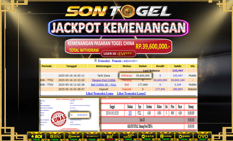 Bukti JP Sontogel kemenangan berapapun akan dibayarkan tuntas tanpa kekurangan sepersenpun langsung saja bermain disitus kami