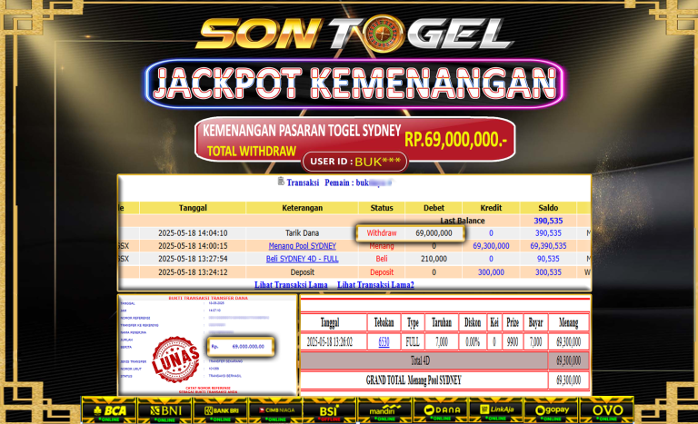 Bukti JP Sontogel kemenangan berapapun akan dibayarkan tuntas tanpa kekurangan sepersenpun langsung saja bermain disitus kami
