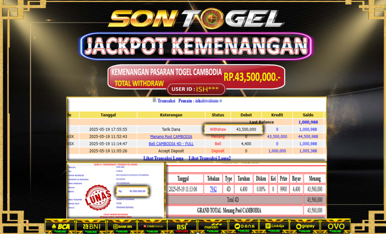 Bukti JP Sontogel kemenangan berapapun akan dibayarkan tuntas tanpa kekurangan sepersenpun langsung saja bermain disitus kami
