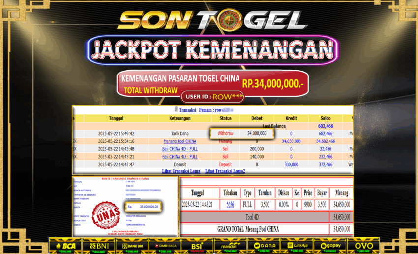 Bukti JP Sontogel kemenangan berapapun akan dibayarkan tuntas tanpa kekurangan sepersenpun langsung saja bermain disitus kami