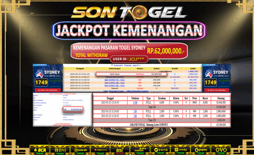 Bukti JP Sontogel kemenangan berapapun akan dibayarkan tuntas tanpa kekurangan sepersenpun langsung saja bermain disitus kami