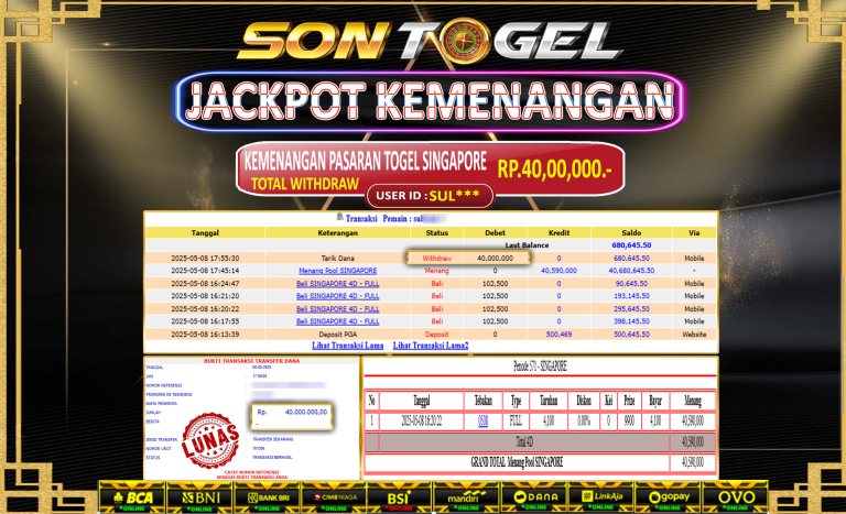 Bukti JP Sontogel kemenangan berapapun akan dibayarkan tuntas tanpa kekurangan sepersenpun langsung saja bermain disitus kami