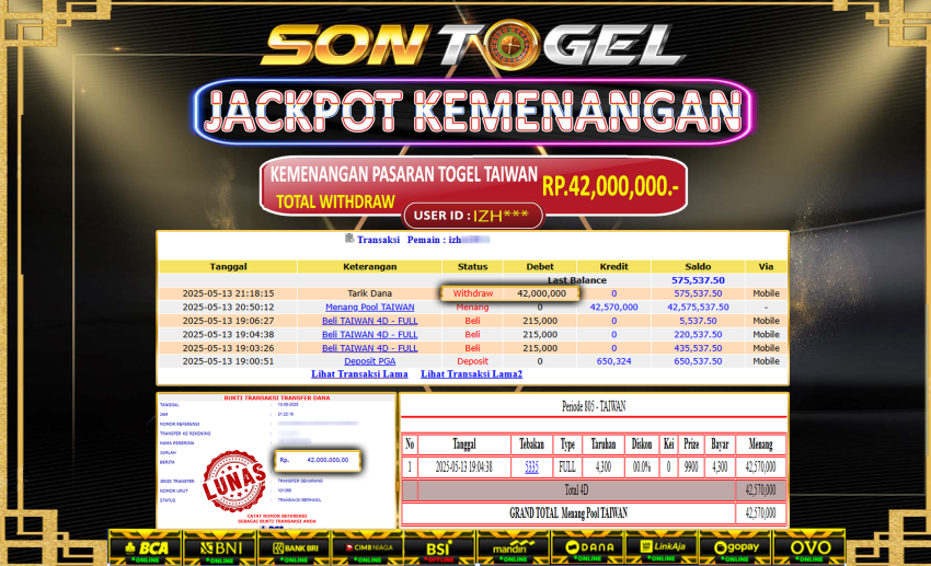 Bukti JP Sontogel kemenangan berapapun akan dibayarkan tuntas tanpa kekurangan sepersenpun langsung saja bermain disitus kami