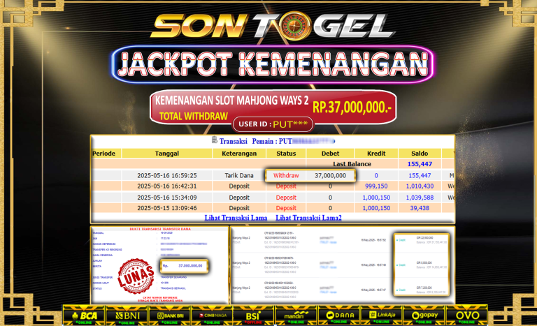 Bukti JP Sontogel kemenangan berapapun akan dibayarkan tuntas tanpa kekurangan sepersenpun langsung saja bermain disitus kami