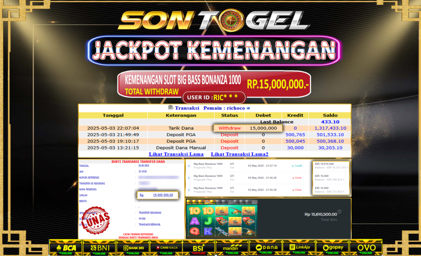 Bukti JP Sontogel kemenangan berapapun akan dibayarkan tuntas tanpa kekurangan sepersenpun langsung saja bermain disitus kami