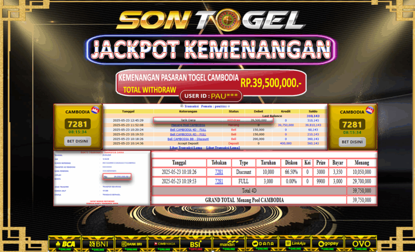 Bukti JP Sontogel kemenangan berapapun akan dibayarkan tuntas tanpa kekurangan sepersenpun langsung saja bermain disitus kami