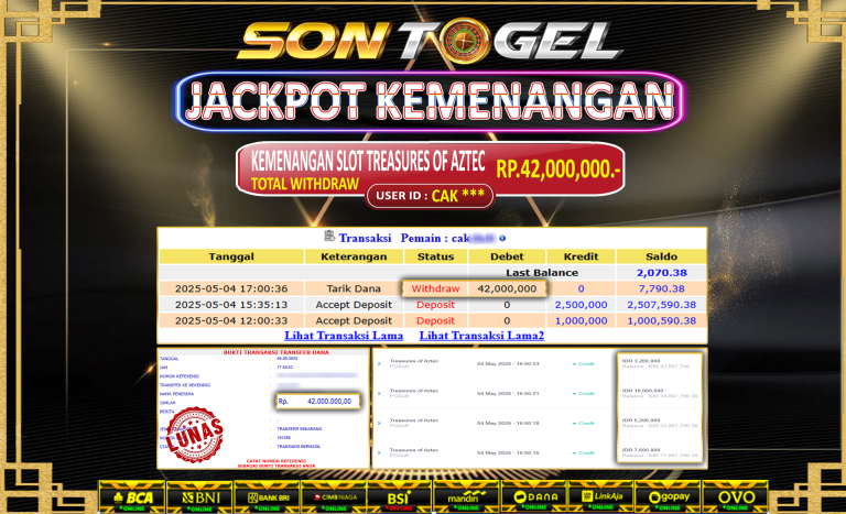 Bukti JP Sontogel kemenangan berapapun akan dibayarkan tuntas tanpa kekurangan sepersenpun langsung saja bermain disitus kami