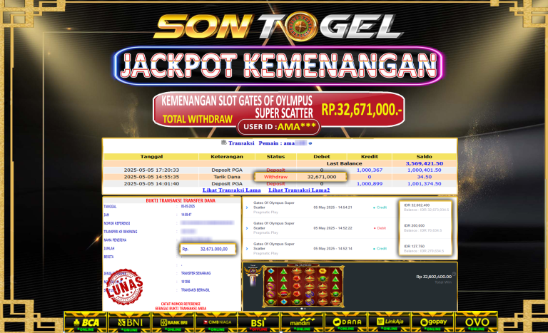Bukti JP Sontogel kemenangan berapapun akan dibayarkan tuntas tanpa kekurangan sepersenpun langsung saja bermain disitus kami