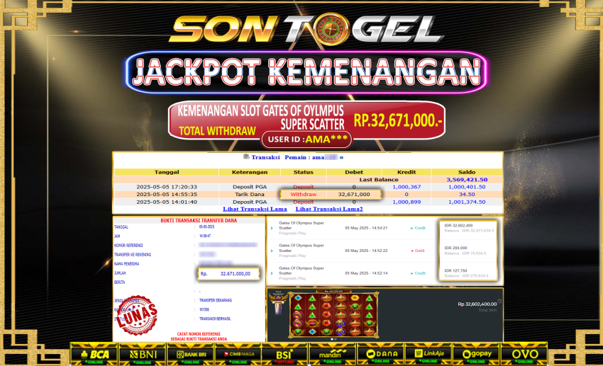 Bukti JP Sontogel kemenangan berapapun akan dibayarkan tuntas tanpa kekurangan sepersenpun langsung saja bermain disitus kami
