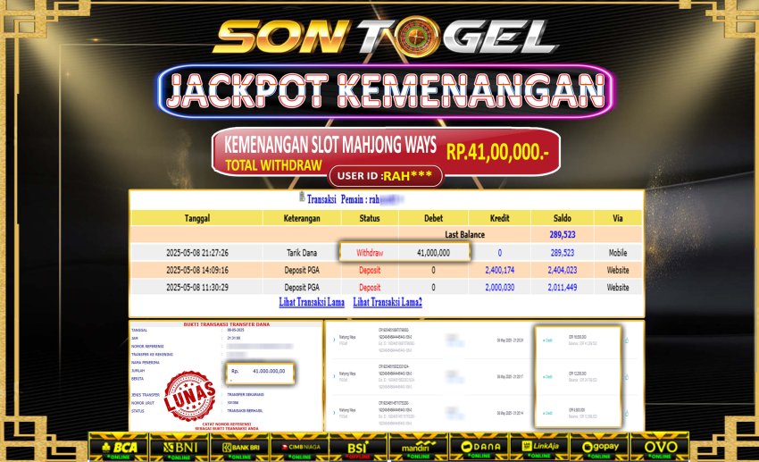 Bukti JP Sontogel kemenangan berapapun akan dibayarkan tuntas tanpa kekurangan sepersenpun langsung saja bermain disitus kami