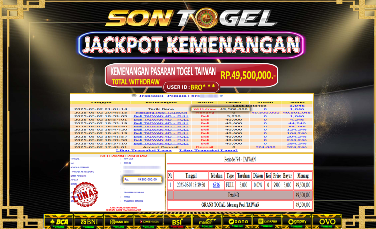 Bukti JP Sontogel kemenangan berapapun akan dibayarkan tuntas tanpa kekurangan sepersenpun langsung saja bermain disitus kami