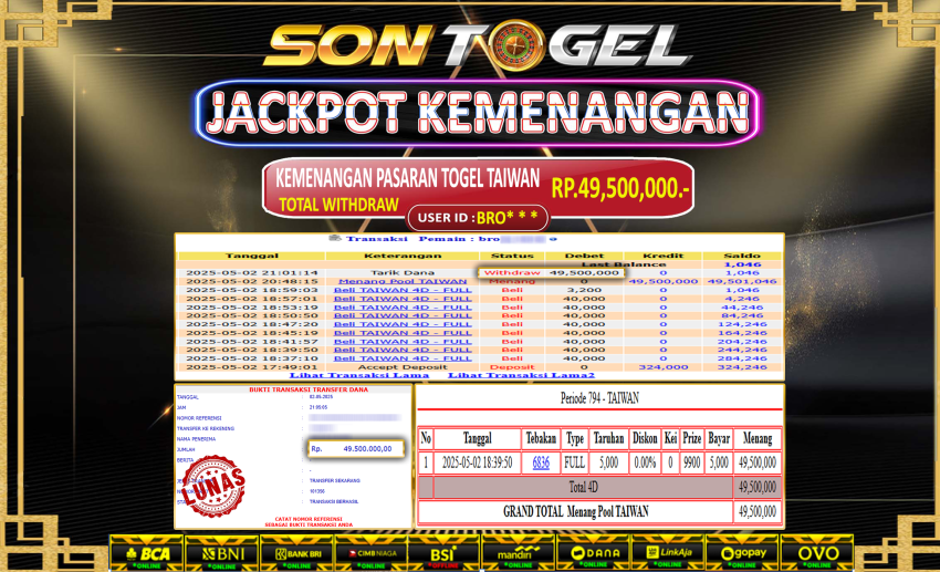 Bukti JP Sontogel kemenangan berapapun akan dibayarkan tuntas tanpa kekurangan sepersenpun langsung saja bermain disitus kami