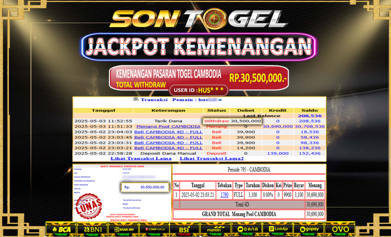Bukti JP Sontogel kemenangan berapapun akan dibayarkan tuntas tanpa kekurangan sepersenpun langsung saja bermain disitus kami