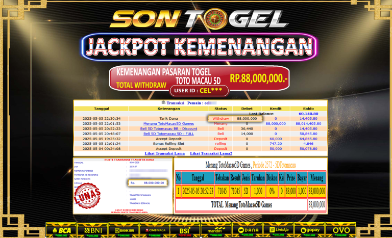 Bukti JP Sontogel kemenangan berapapun akan dibayarkan tuntas tanpa kekurangan sepersenpun langsung saja bermain disitus kami