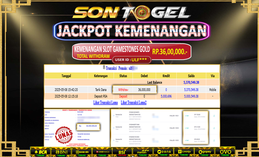 Bukti JP Sontogel kemenangan berapapun akan dibayarkan tuntas tanpa kekurangan sepersenpun langsung saja bermain disitus kami