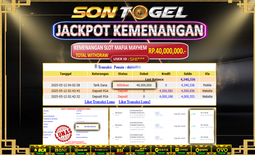 Bukti JP Sontogel kemenangan berapapun akan dibayarkan tuntas tanpa kekurangan sepersenpun langsung saja bermain disitus kami
