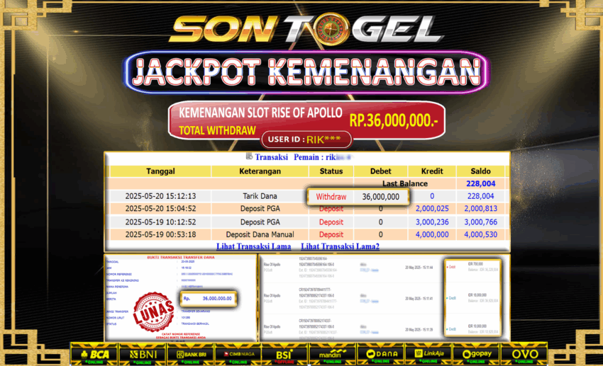 Bukti JP Sontogel kemenangan berapapun akan dibayarkan tuntas tanpa kekurangan sepersenpun langsung saja bermain disitus kami