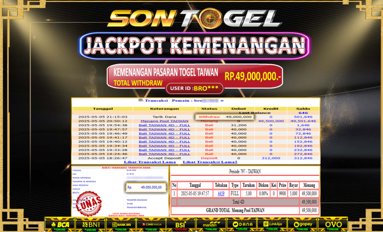 Bukti JP Sontogel kemenangan berapapun akan dibayarkan tuntas tanpa kekurangan sepersenpun langsung saja bermain disitus kami