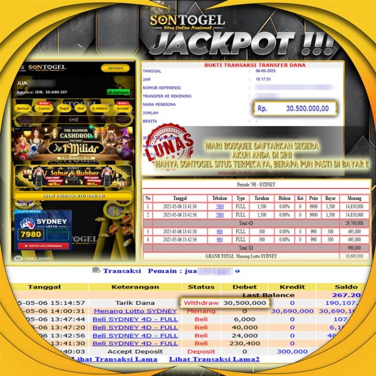 Bukti JP Sontogel kemenangan berapapun akan dibayarkan tuntas tanpa kekurangan sepersenpun langsung saja bermain disitus kami