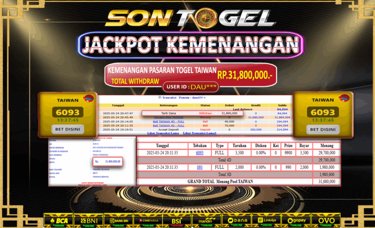 Bukti JP Sontogel kemenangan berapapun akan dibayarkan tuntas tanpa kekurangan sepersenpun langsung saja bermain disitus kami